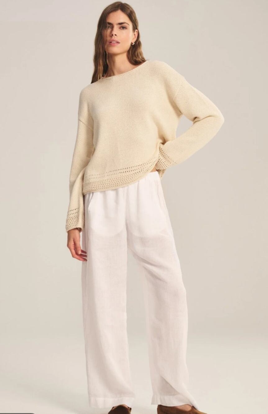 Velvet by Graham and Spencer Lola Linen Pants in White size S Pull On Wide Leg